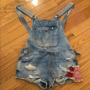 Zara denim shorts overalls with flowers